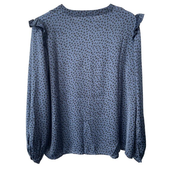 Motherhood Maternity Popover Shirt Size Large Printed Ruffle Long Sleeve Office - Picture 2 of 6